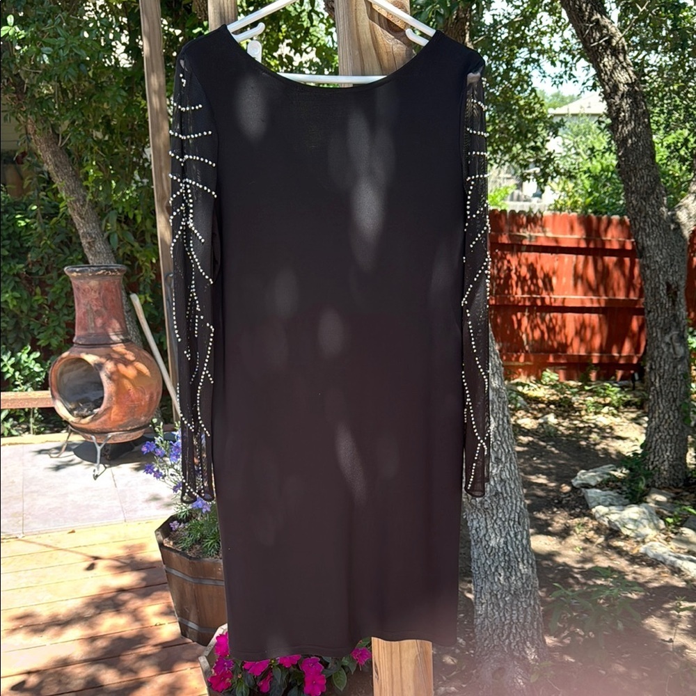 Elegant Black Dress with Beaded Sleeves Size 8